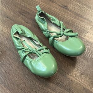 Mint Green Patent Flats with Elastic Crisscross
